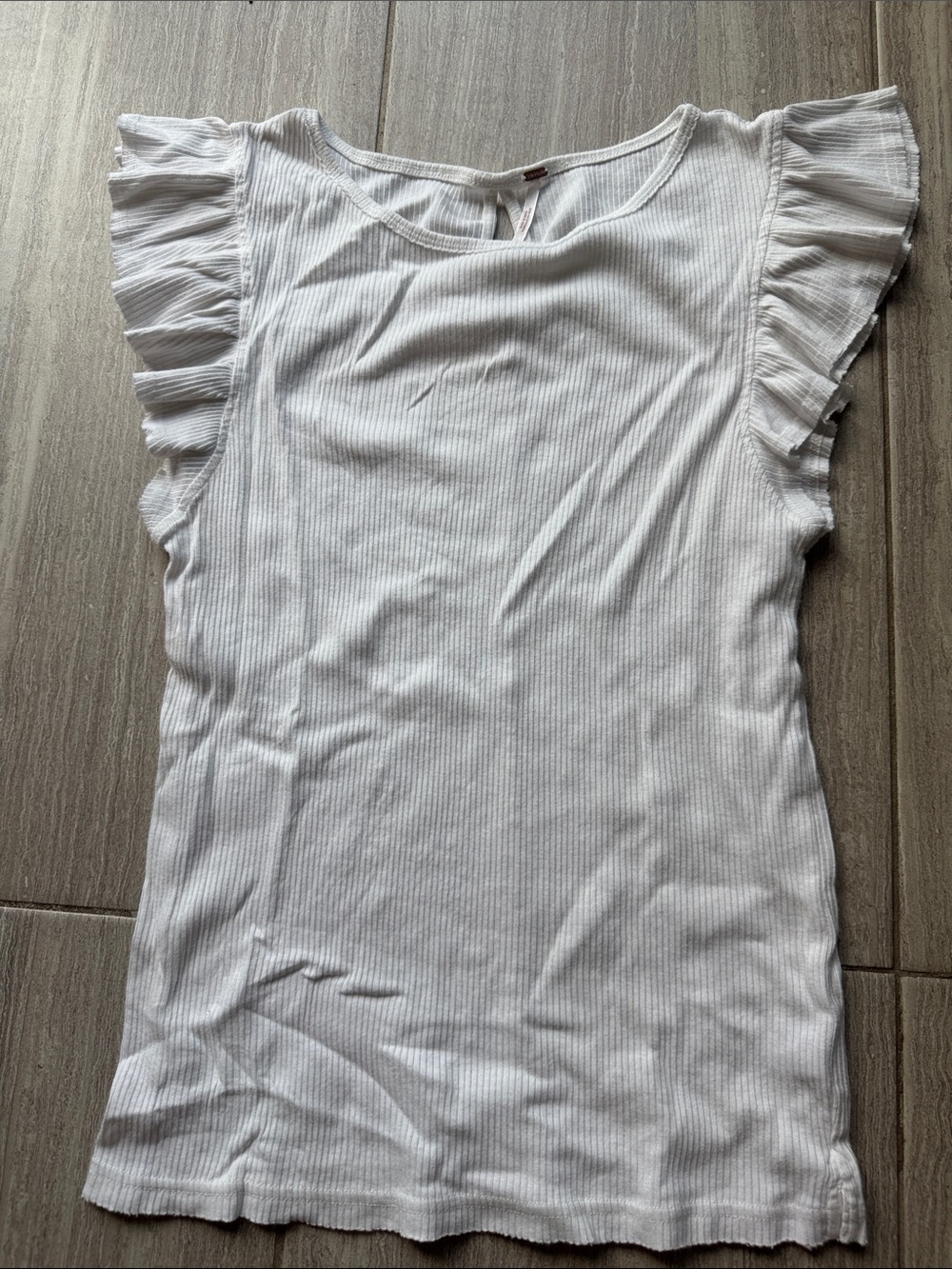 Free People White Ribbed Flutter Sleeve Tank